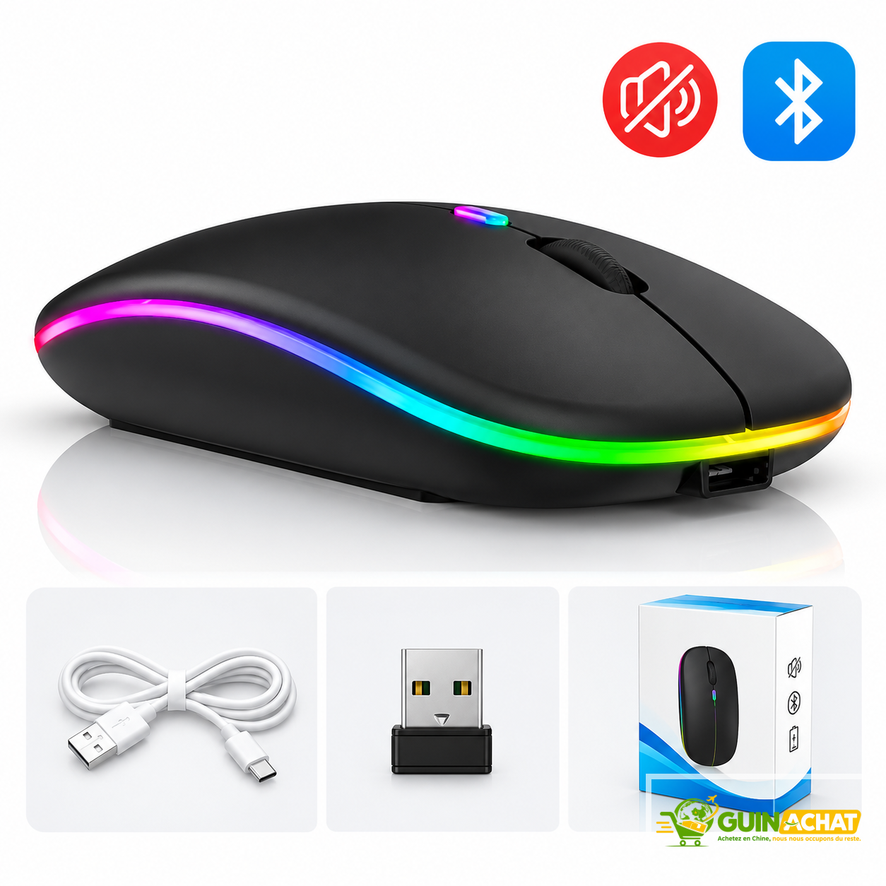Souris PC USB sans fil moderne mini LED